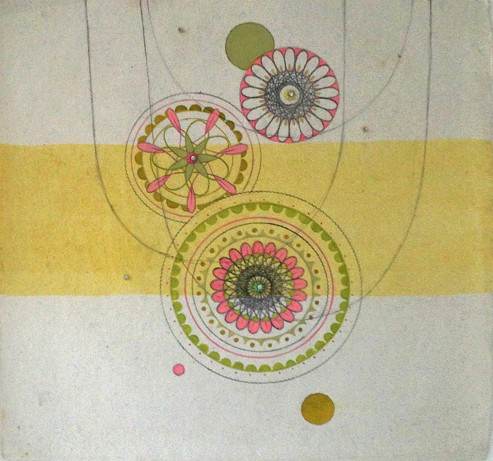 Julie Evans
Pink Spiro Bindi #2, 2005
EVA074
gouache, graphite and bindi on paper, 9 1/4 x 9 1/4 inch paper/ 12 1/2 x 12 1/2 inch frame