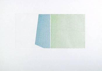 Sara Eichner -&nbsp;moveable plate series: E & F, blue/green; 1/3, 2010 copper plate etching 20 1/2 x 28 inch paper / 9 x 18 inch image EICH269
