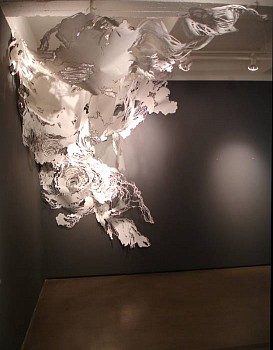 Work:&nbsp;Mia Pearlman Eddy, 2008 paper, india ink, tacks, paper clips, monofilament 11' x 12.5' x 14' Installation and Shipping fee not included PRL001