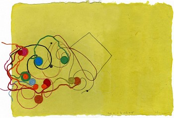 Kaoru Mansour -&nbsp;Meet me at the park #108, 2012 thread & acrylic on Korean handmade paper 13 x 18 inches MAN685