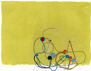 Kaoru Mansour -&nbsp;Meet me at the park #107, 2012 thread & acrylic on Korean handmade paper 13 x 18 inches MAN686