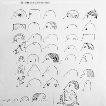 Eric Lebofsky (LA) -&nbsp;35-Year Old British Dudes, 2004 ink, colored pencil on paper 10 x 10 inches LEB014