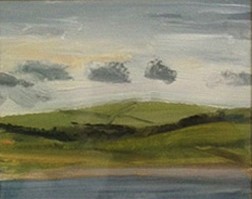 Peter Schroth (LA) -&nbsp;View From Pier 3, 2000 oil on paper 14 x 11 inches paper / 3 1/2 x 4 1/2  inches image SCHR322