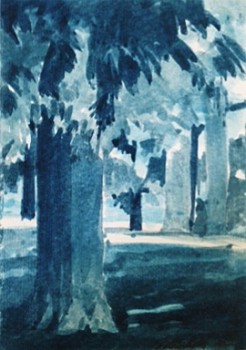 Peter Schroth (LA) -&nbsp;Blue Landscape #13, 2012 plein air wash drawing 12 x 10 inches paper / 6.5 x 4.5 inches image SCHR720