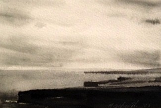 Peter Schroth (LA) -&nbsp;Ceide Cliffs I, 2002 watercolor on paper 11 x 14 inches paper / 4 x 6 inches image SCHR502