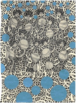 Roz Leibowitz (LA) -&nbsp;The Splendid Ecstasy, 2009 ink and gouache on vintage catalog pages 9 1/2 x 7 inches LEIB064