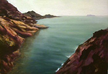 Peter Schroth (LA) -&nbsp;Rocky Coast, 1997 oil on canvas 4 3/4  x 12 1/2 inches SCHR475