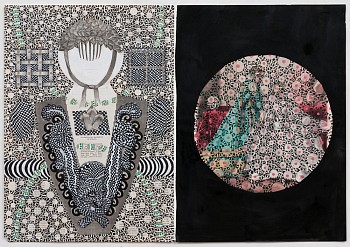 Work: Roz Leibowitz The Glass Beads, 2009 ink and gouache on vintage catalog page 14 x 20 1/4 inch paper/ 20 x 25 3/4 inch frame LEIB091