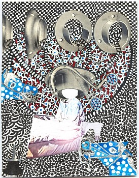 Work: Roz Leibowitz The Blue Light, 2009 ink and collage on board 9 x 7 inch paper, 14 1/2 x 12 1/4 inch frame LEIB094