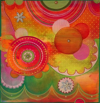 Julie Evans -&nbsp;Jaipur Painting #4, 2004 acrylic, gouache and bindis on paper 12 x 11 inch paper/ 17 1/4 x 16 1/4 inch frame EVA071