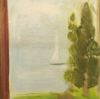 Work:&nbsp;Sailboat and Tree, 2016 oil on panel 10 x 10 inches / 11 x 11 inches framed lyn655