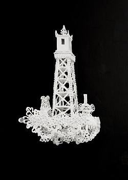 Work: Susan Graham Toile Wallpaper Landscape (electrical tower 2), 2012 glazed porcelain 16 x 11 x 4 inches GRA003