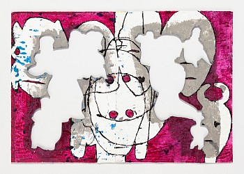 Work: Virtual Artifacts: Paraphernalia, 2015 ink, acrylic, tempera, gesso and collage on offset printed catalog pages, mounted on board 10 5/8 x 15 9/16 inches / 21 x 16 inches framed JOS284