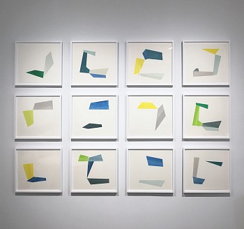 Work:&nbsp;Agnes Barley Untitled Collage (Deconstructed Waves) Installation, 2017 acrylic on cut paper 15 x 16 inches each / 17.5 x 18.5 inches framed each, Group size approximately 77 x 55 inches