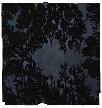 Work:&nbsp;Maysey Craddock a moon is threading sky, 2017 gouache and thread on found paper 35 x 33.5 inches/41 x 40.25 inches framed CRADD054