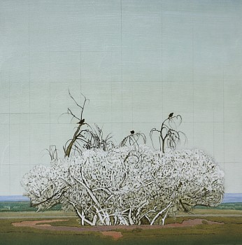 Clay Wagstaff (LA) -&nbsp;Three Blackbirds no. 7, 2018 oil on paper 26 x 26 inches WAG369