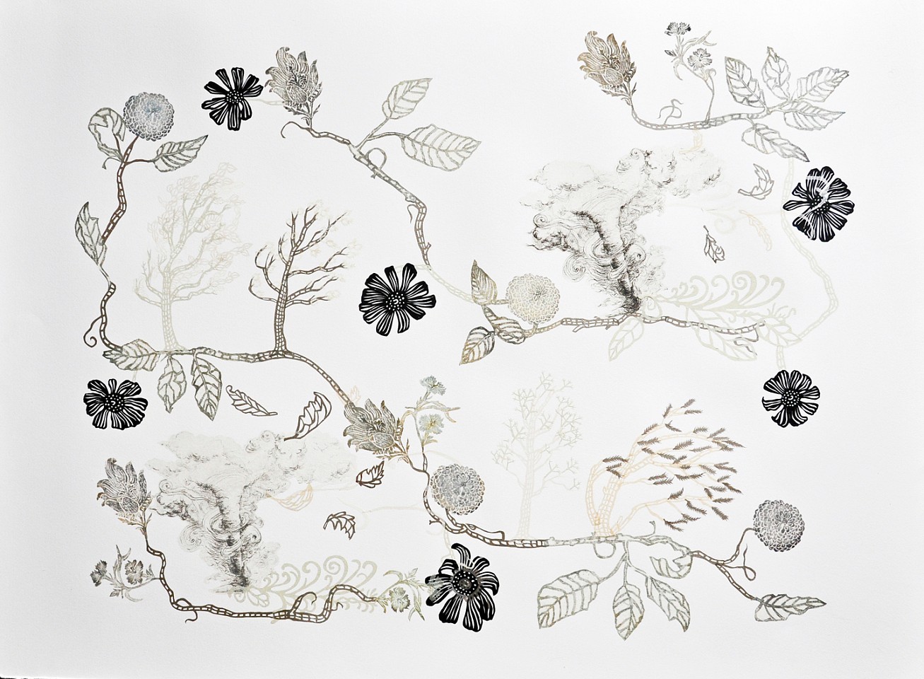 Susan Graham
Floating Landscape with Tornados, 2019
GRA032
chine colle paper cut out, drypoint etching, and ukiyo-e woodblck print on cotton paper, 28 1/4 x 38 1/2 inches