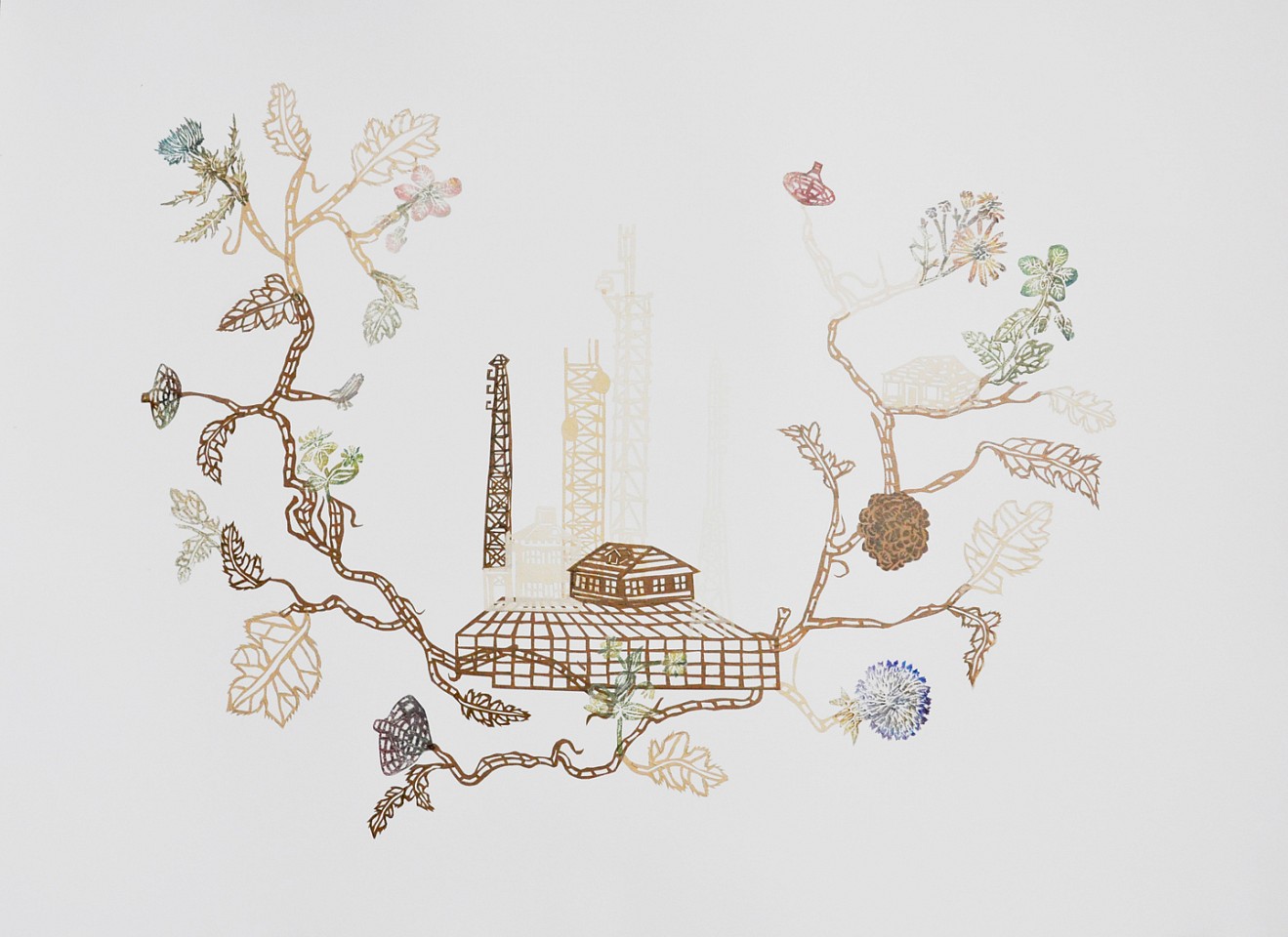 Susan Graham
Floating Landscape With House And Antenna Farm, 2019
GRA033
chine colle paper cut out and ukiyo-e woodblock print on cotton paper, 21 1/2 x 27 inches
