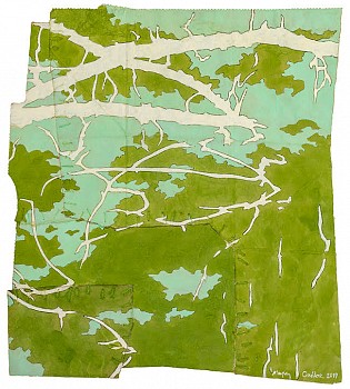Work: Lichen field, 2019 gouache and thread on found paper 11 1/2 x 10 1/4 inches | 14 5/8 x 13 1/4 inches framed CRADD075