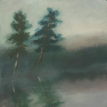 Poogy Bjerklie (LA) -&nbsp;Distant Mountains, 2019 oil on paper mounted on wood panel 11 1/4 x 11 1/4 inches BJE102