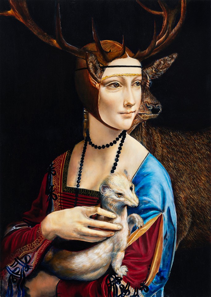 Andrea Hornick
Stag Backs Cecilia Gallerani While Pretending Duke's Ermine is Her Own Idea, 2020
HORN010
oil on panel, 21 x 15 inches