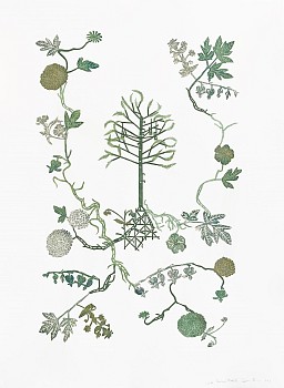 Susan Graham (LA) -&nbsp;Future Garden (Forrest), 2021 chine colle paper cut out and ukiyo-e woodblock print on cotton paper 30 x 22 inches GRA050
