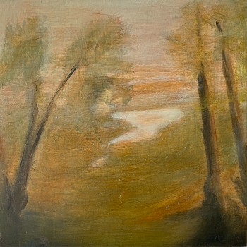 Poogy Bjerklie (LA) -&nbsp;Golden Poplars, 2021 oil on wood panel 12 x 12 inches BJE121