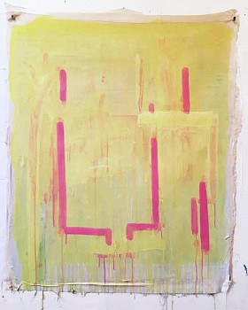 Work:&nbsp;Eugene Brodsky Yellow and Pink, 2017 ink on silk 37 x 30 inches BROD350