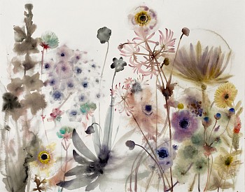 Work:&nbsp;Lourdes Sanchez Waterlily, Anemones, Lily of the Valley and Others, 2021 ink, watercolor and pencil on paper 43 1/2 x 55 1/2 inches / 48 x 60 1/4 inch frame SANCH945