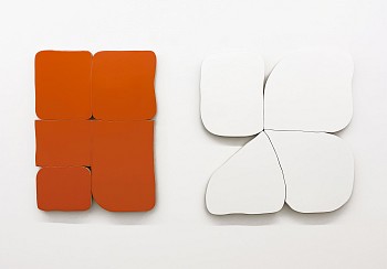 Work: Andrew Zimmerman Installation, Alexander Orange and Arctic White Automotive paint on wood