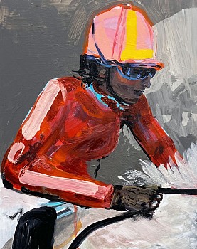 Work:&nbsp;Racer #11, 2021 flashe and acrylic on panel 14 1/4 x 11 inches SPENC320