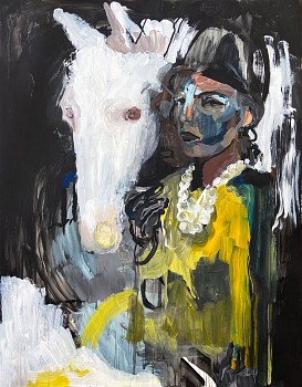 Suzy Spence - Jockey in Pearls, 2021 acrylic on paper mounted on panel 50 x 38 inches SPENC331