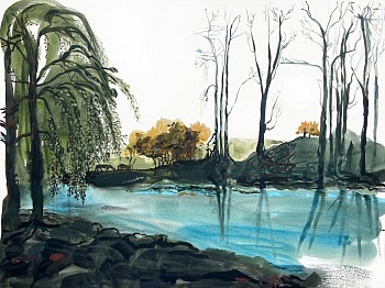 Work:&nbsp;Winooski Blue, 2021 flashe acrylic on paper 22 x 30 inches SPENC332