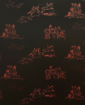 Work:&nbsp;Riders Revel (Red), 2022 hand made silk-screen wallpaper 2 x 30 foot roll SPENC333