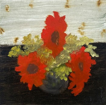 Work:&nbsp;Poogy Bjerklie 3 Red Flowers, 2011 oil on paper mounted on wood panel 10 x 10 inches BJE153