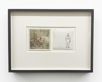 Work: Red Blooms vintage photograph and thread 10 x 13 1/4 inches framed Stein359