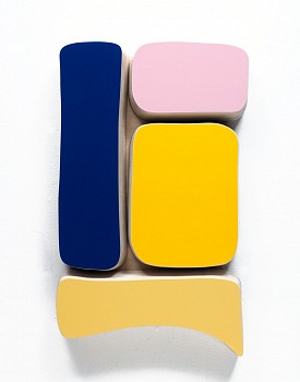 Work: Andrew Zimmerman Blue Yellow Pink, 2022 Automotive paint on wood 19 x 11 1/2 x 2 1/2 inches ZIM1021