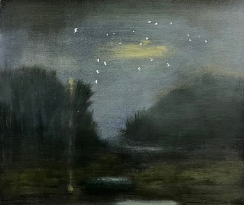 Work:&nbsp;Poogy Bjerklie The Moonlight Fell, 2022 oil on paper 20 x 24 inches BJE171