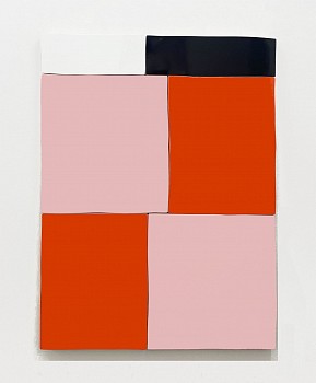 Andrew Zimmerman - Black and White over Pink and Red, 2023 Automotive paint on wood 55 x 40 x 1 1/2 inches ZIM1058