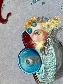 Andrea Hornick (LA) - Study from Madame Grand in Skin-Sucker Reverie with Bag Pipe Third Eye Octopus, 2023 chalk pastel and graphite on paper 18 x 24 inches HORN019
