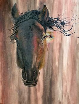 Andrea Hornick (LA) - Study from Wild Mare's Comet Eye Spirals into Lucrezia Crivelli's Dream to Absolve her of Mistress Guild in the Face of Courtly Politics, 2023 chalk pastel, watercolor and graphite on paper 18 x 24 inches HORN025