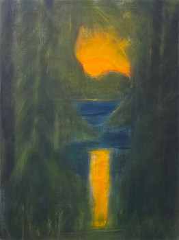 Kathryn Lynch (LA) - Orange sun between pines, 2023 oil on linen 40 x 30 inches LYN951