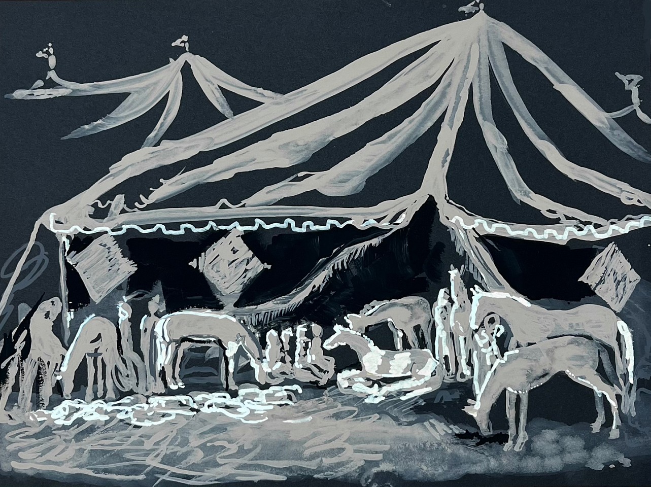 Suzy Spence
Untitled (women, horses, carnival tent), 2023
SPENC342
acrylic on paper, 9 x 12 inches