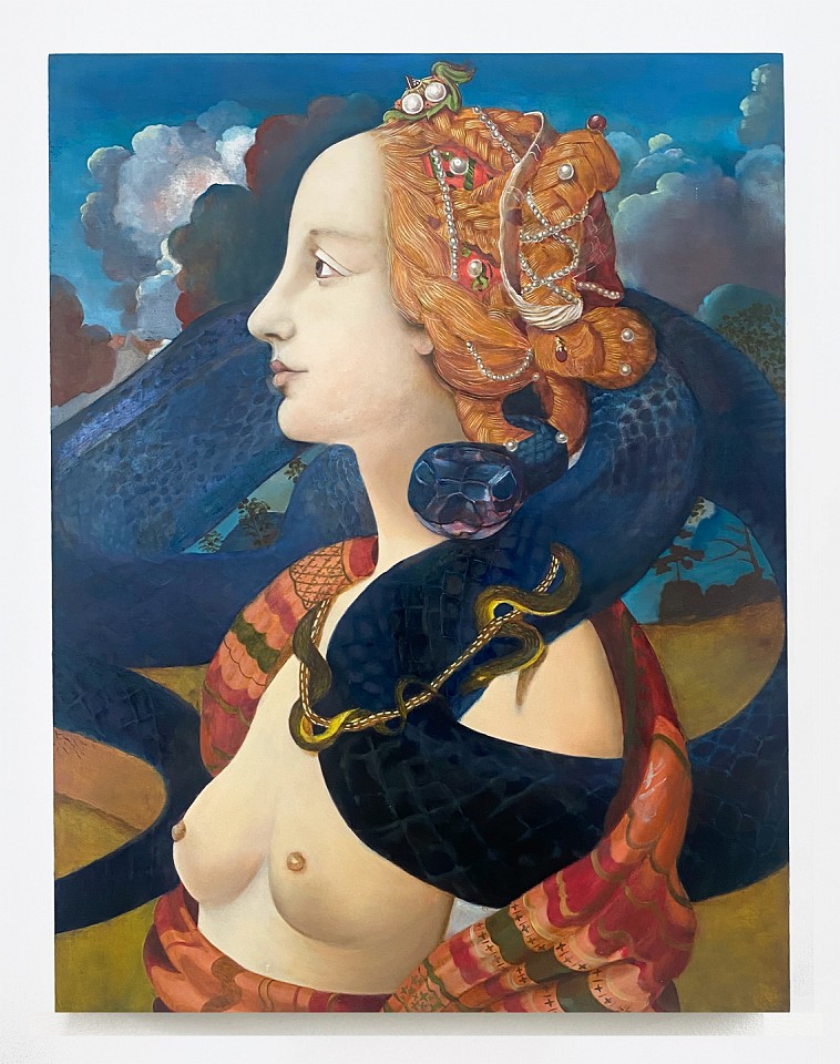 Andrea Hornick
Cleopatra’s Symbol Entwined by its Signifier Protecting her Ability to Receive Herself, 2023
HORN027
oil on panel, 22 x 17 inches
