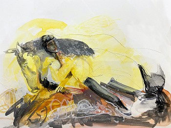 Suzy Spence - Resting Racer (Canary), 2023 watercolor and pencil on paper 16 x 20 inches SPENC346