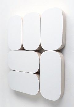 Andrew Zimmerman (LA) -&nbsp;White Fog, 2024 acrylic and marble dust on wood 24 x 19 x 2 inches ZIM1163