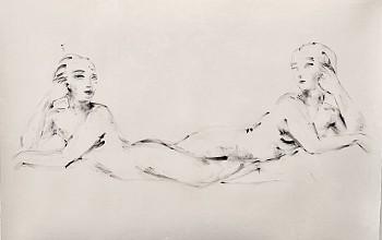 Kim McCarty (LA) -&nbsp;Reclining Ladies, 2024 monoprint with oil and watercolor 27 x 40 1/2 inches MCCAR127