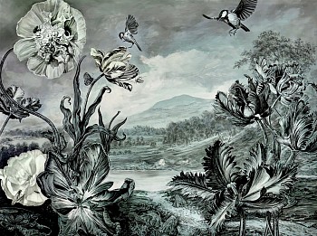 Work: It Was a Sunny Day Full of the Sound of Bees, 2024 charcoal, acrylic, gesso, gouache on vellum 50 x 65 inches shaef124