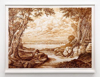 Work: All the Mornings, 2024 sepia chalk, pencil and ink on Yupo 55 x 75 inches / 59 1/2 x 79 1/2 inches framed shaef119