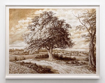 Work: Lone Oak on a Knoll, 2024 sepia chalk, pencil and ink on Yupo 55 x 74 inches / 59 1/2 x 79 inches framed shaef118